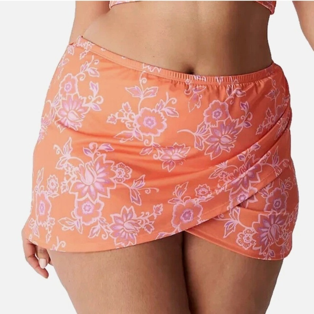 Cacique Faux Wrap Swim Skirt Skort in Nectarine Floral Size 20